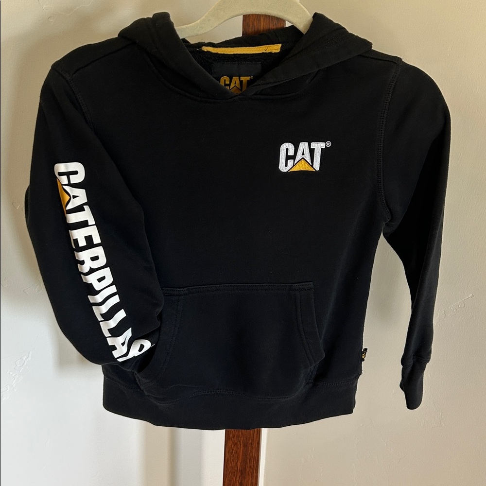 Caterpillar Black Pullover Hoodie/ Sweatshirt Kids Size S‎ (7/8) Embroidered CAT